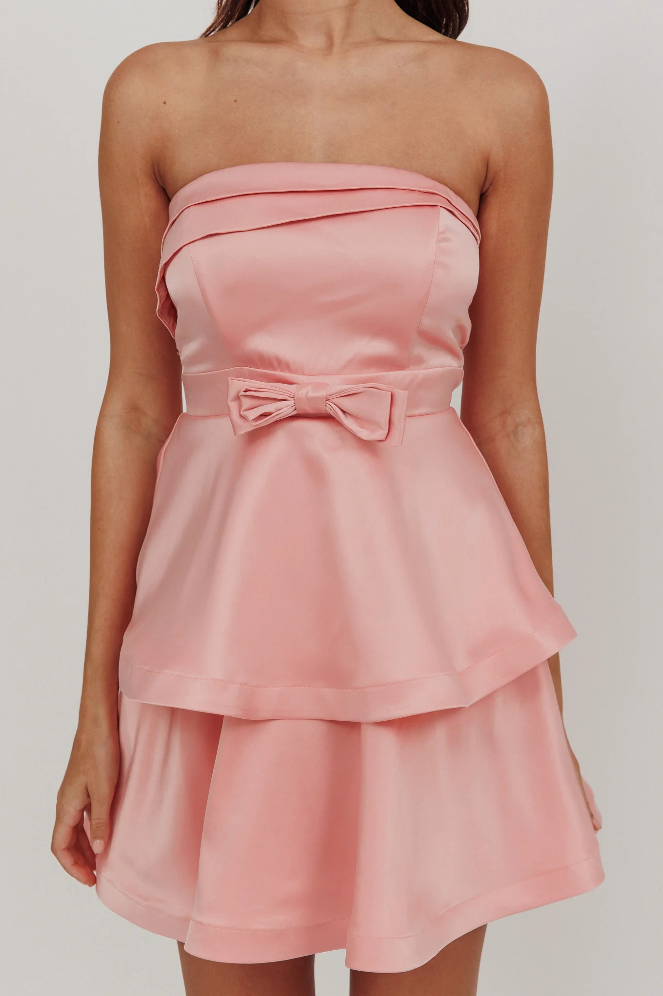 Alix Strapless Tiered Ruffle Mini Dress Rose Pink - Image 3