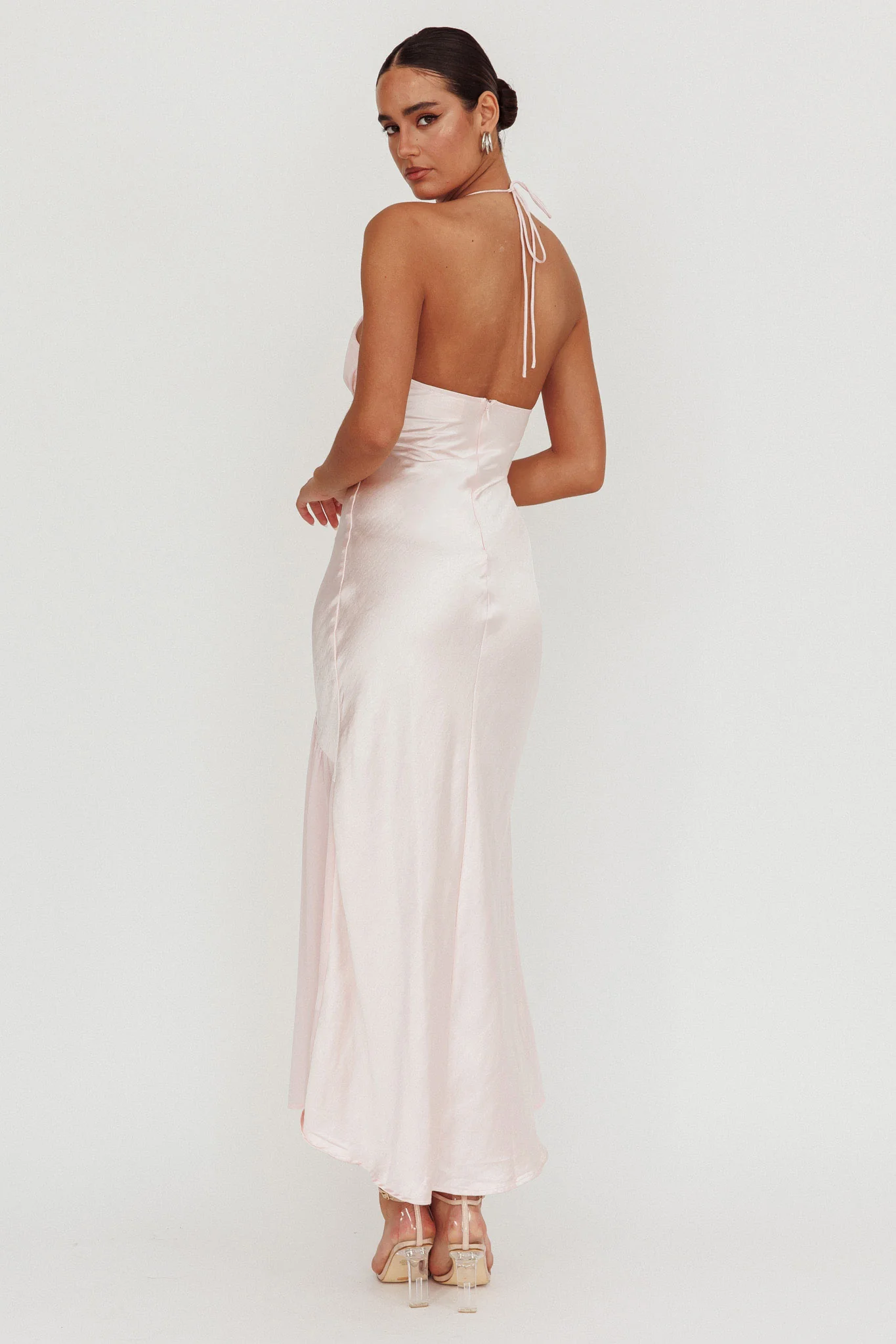 Aysah Chiffon Hem Halter Maxi Dress Pink - Image 3