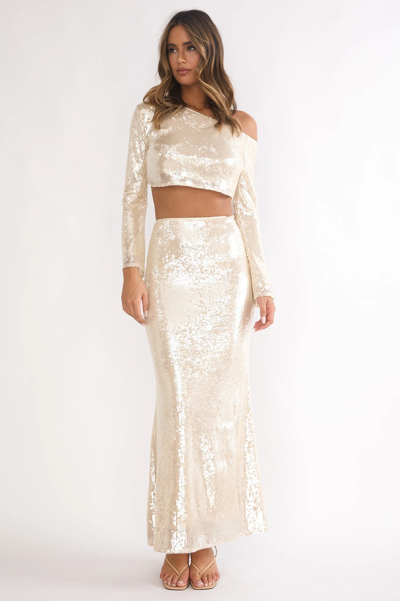 Crystalline Sequin Maxi Skirt Champagne - Image 5