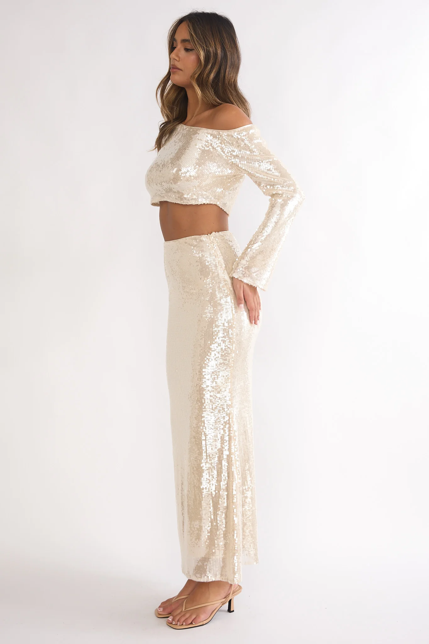 Crystalline Sequin Maxi Skirt Champagne - Image 6