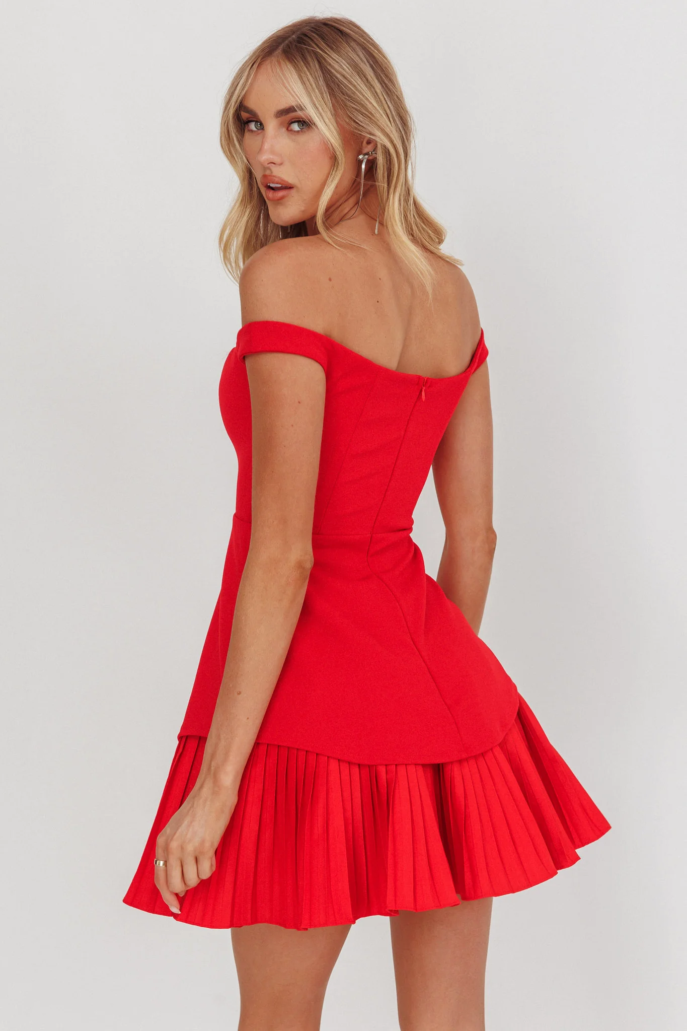 Devoted Love Pleat Hem Mini Dress Red - Image 3