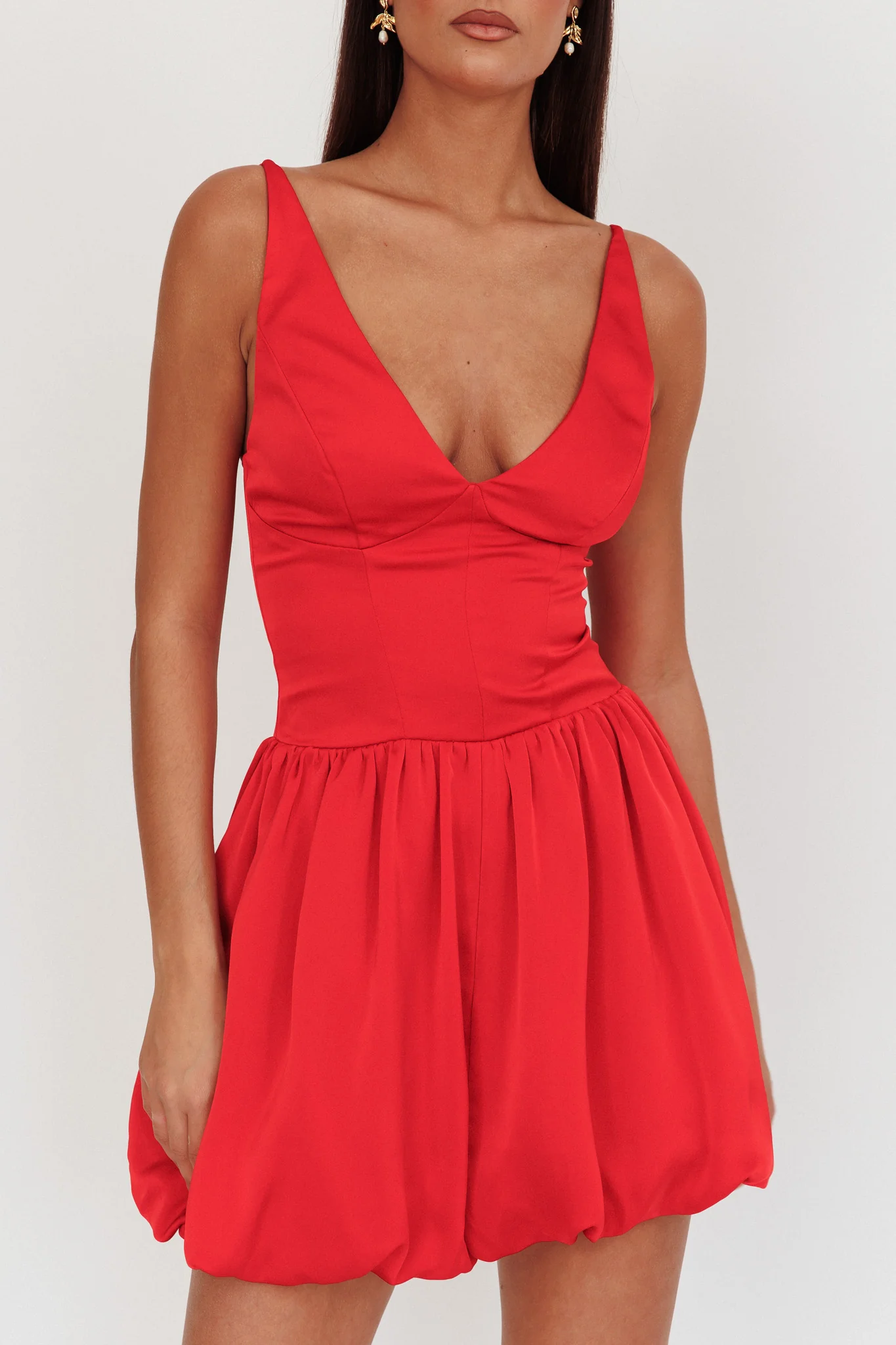 Eye Catching Balloon Skirt Mini Dress Red - Image 3