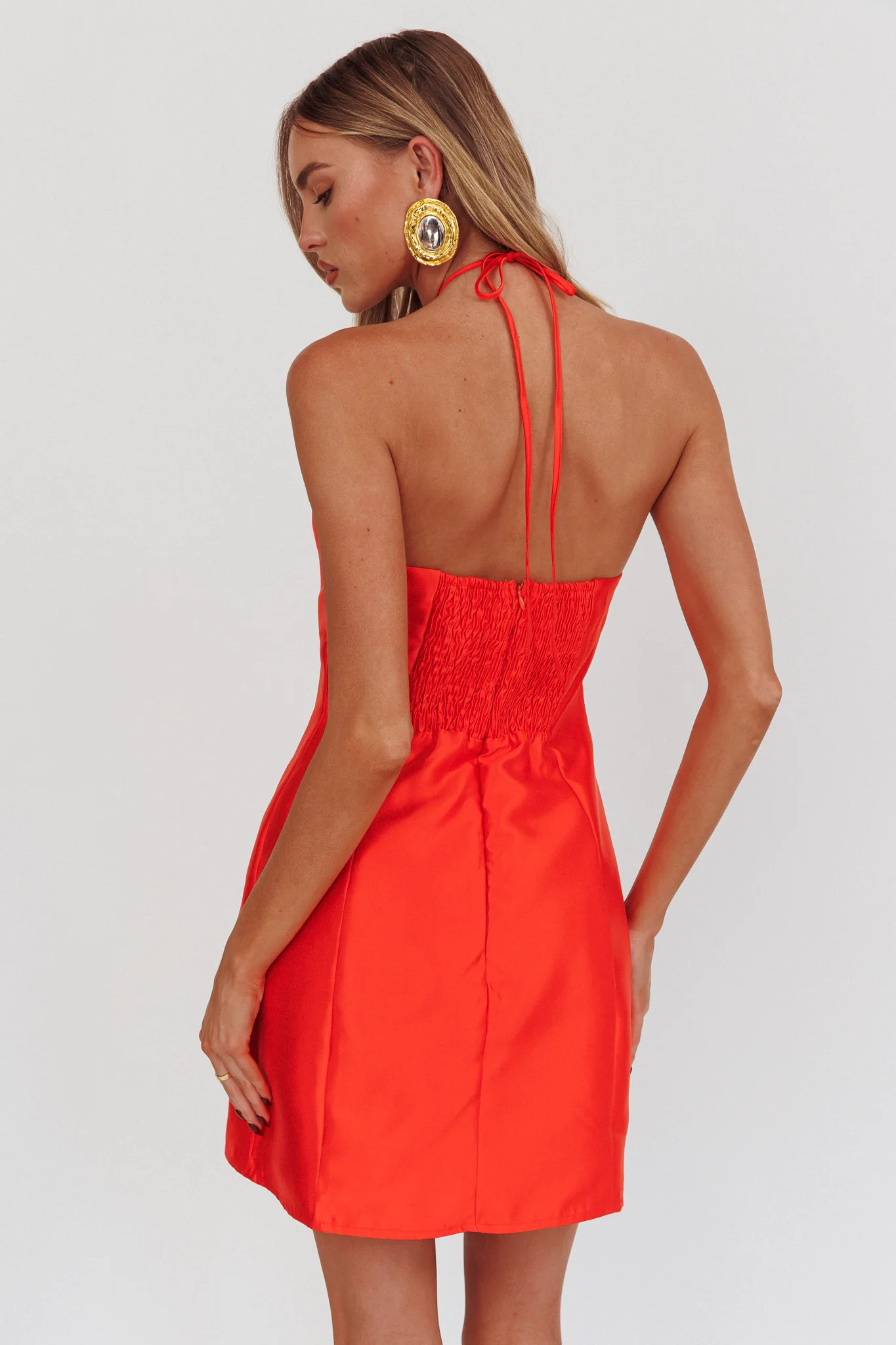 Falon Halter Bow Neck Mini Dress Red - Image 3