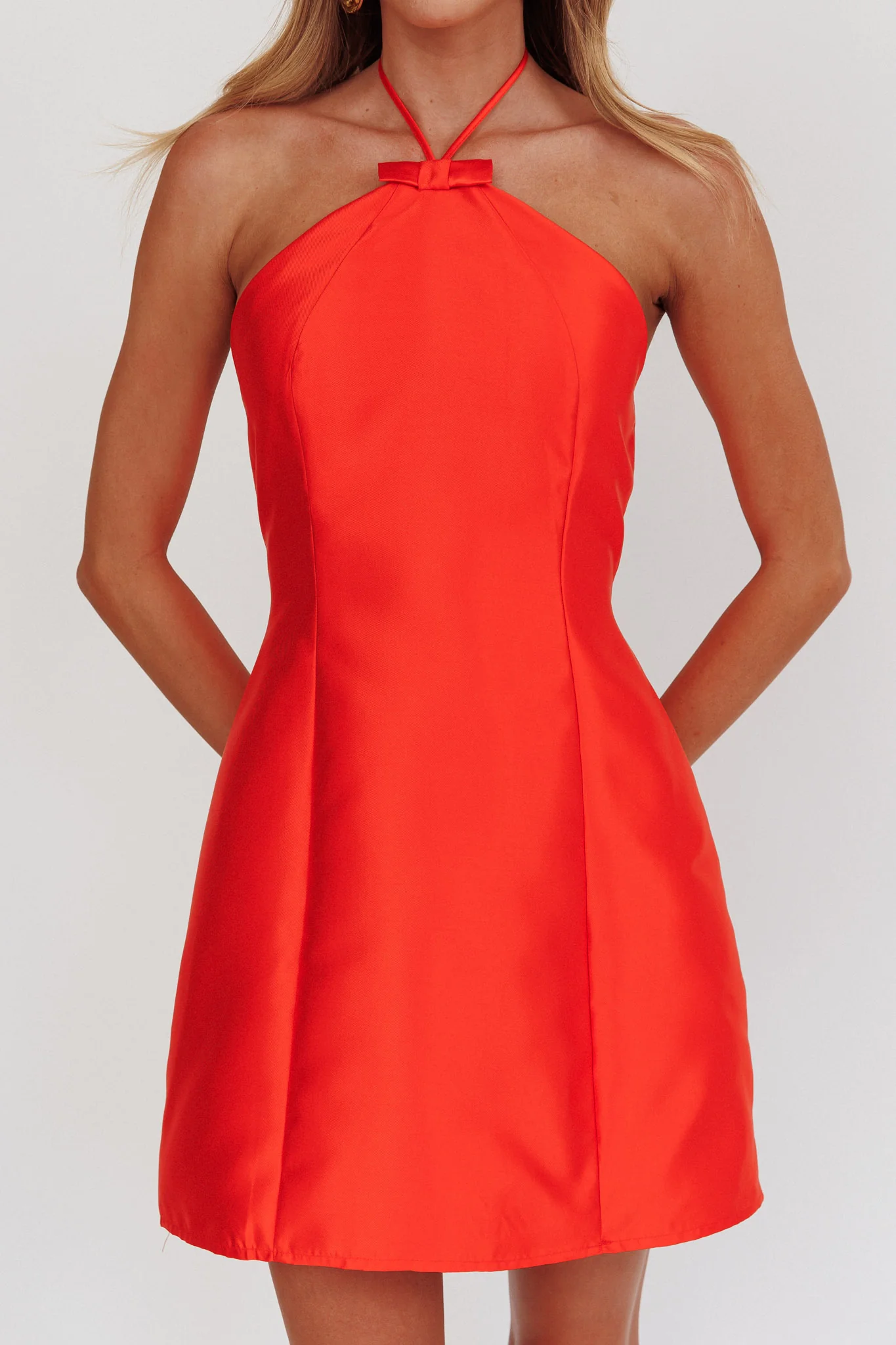 Falon Halter Bow Neck Mini Dress Red - Image 4