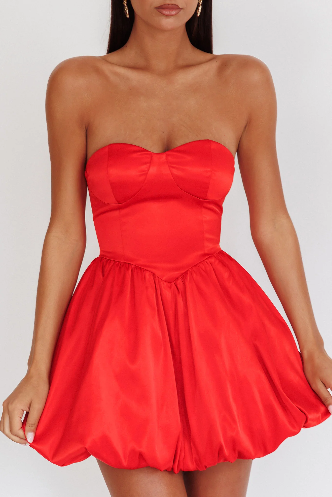 For Love Strapless Balloon Skirt Mini Dress Red - Image 3