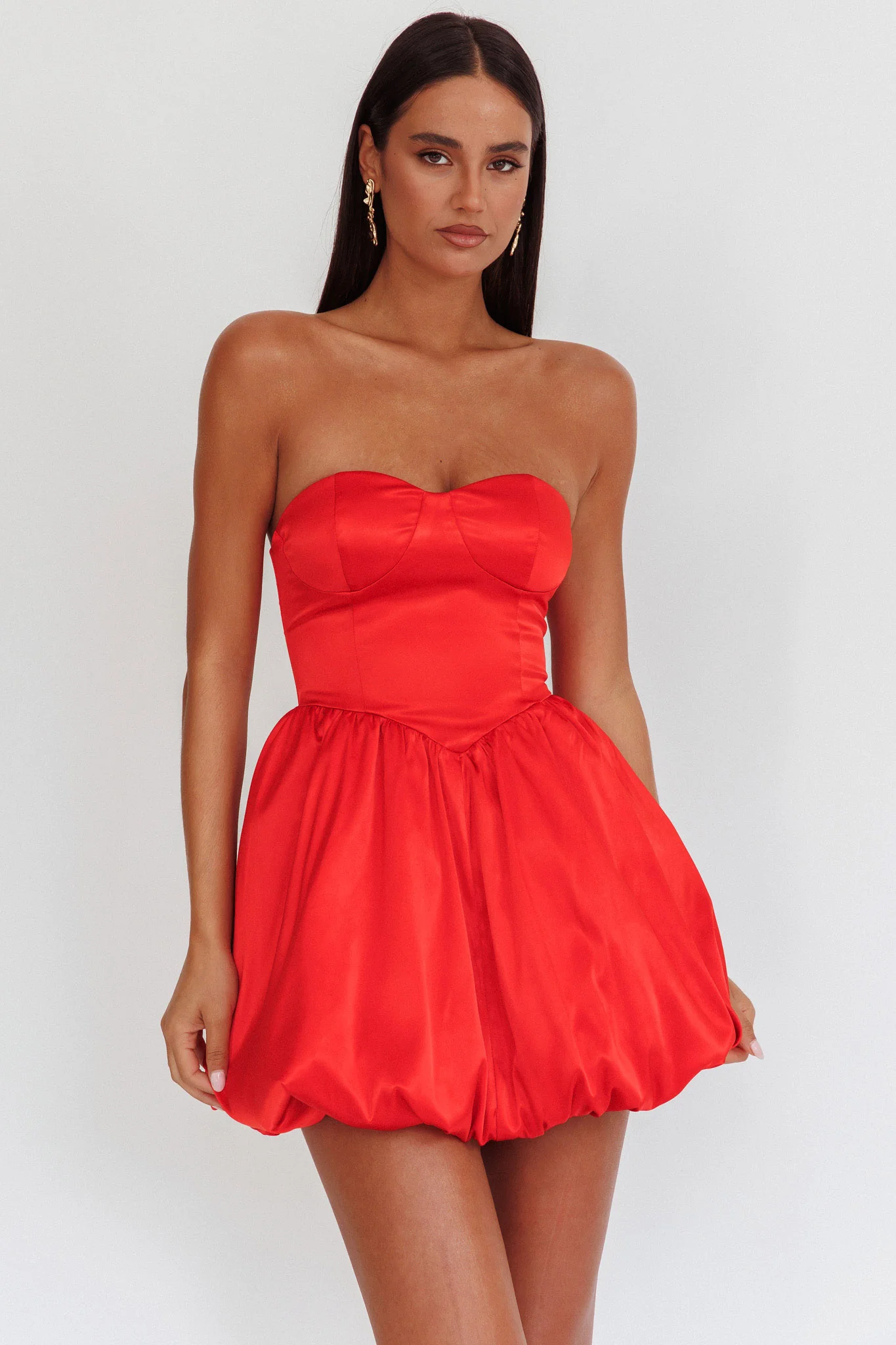 For Love Strapless Balloon Skirt Mini Dress Red - Image 5