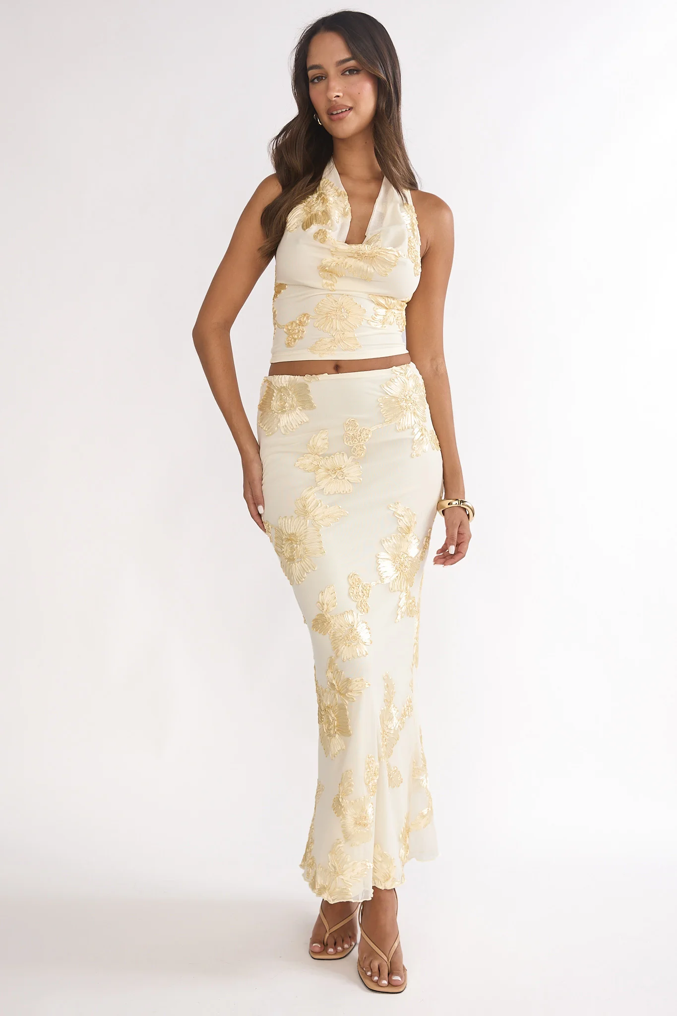 Golden Hours Cowl Halter Top Embellished Yellow - Image 4