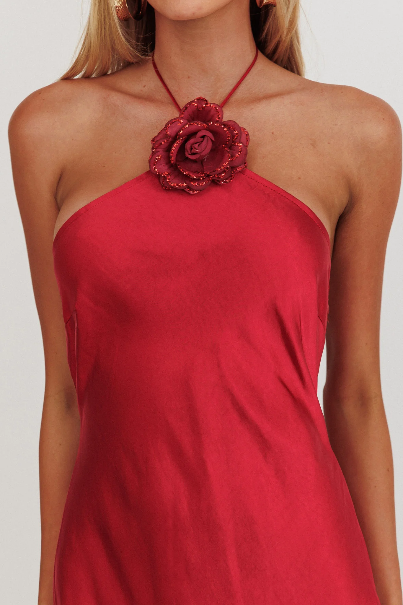 High Roller Flower Decoration Halter Dress Wine - Image 3