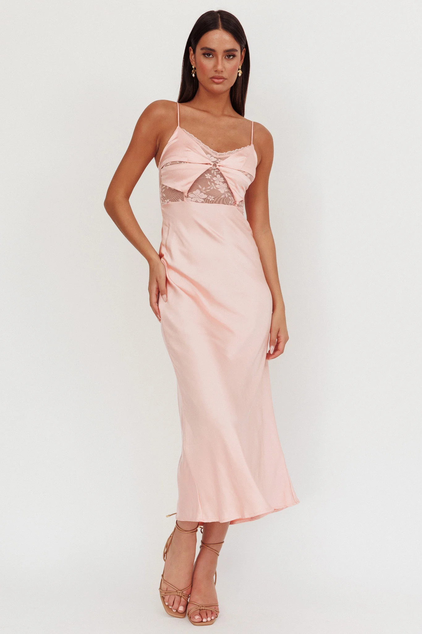 Impressions Lace Bodice Maxi Dress Peach - Image 4