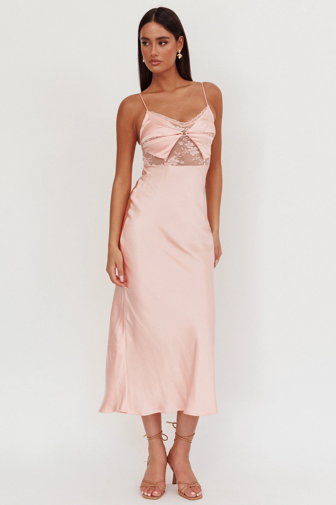 Impressions Lace Bodice Maxi Dress Peach - Image 5