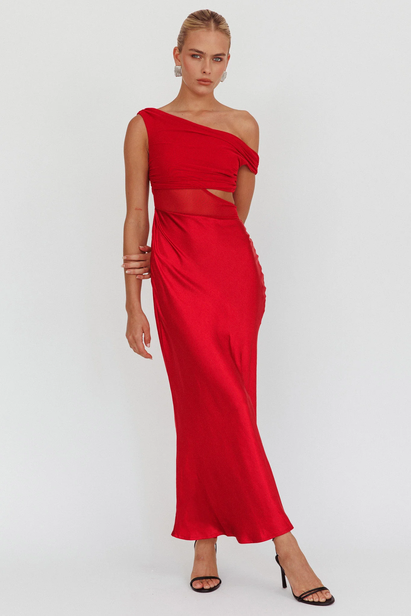 In Blooms Mesh Bodice Maxi Dress Wine - Image 4