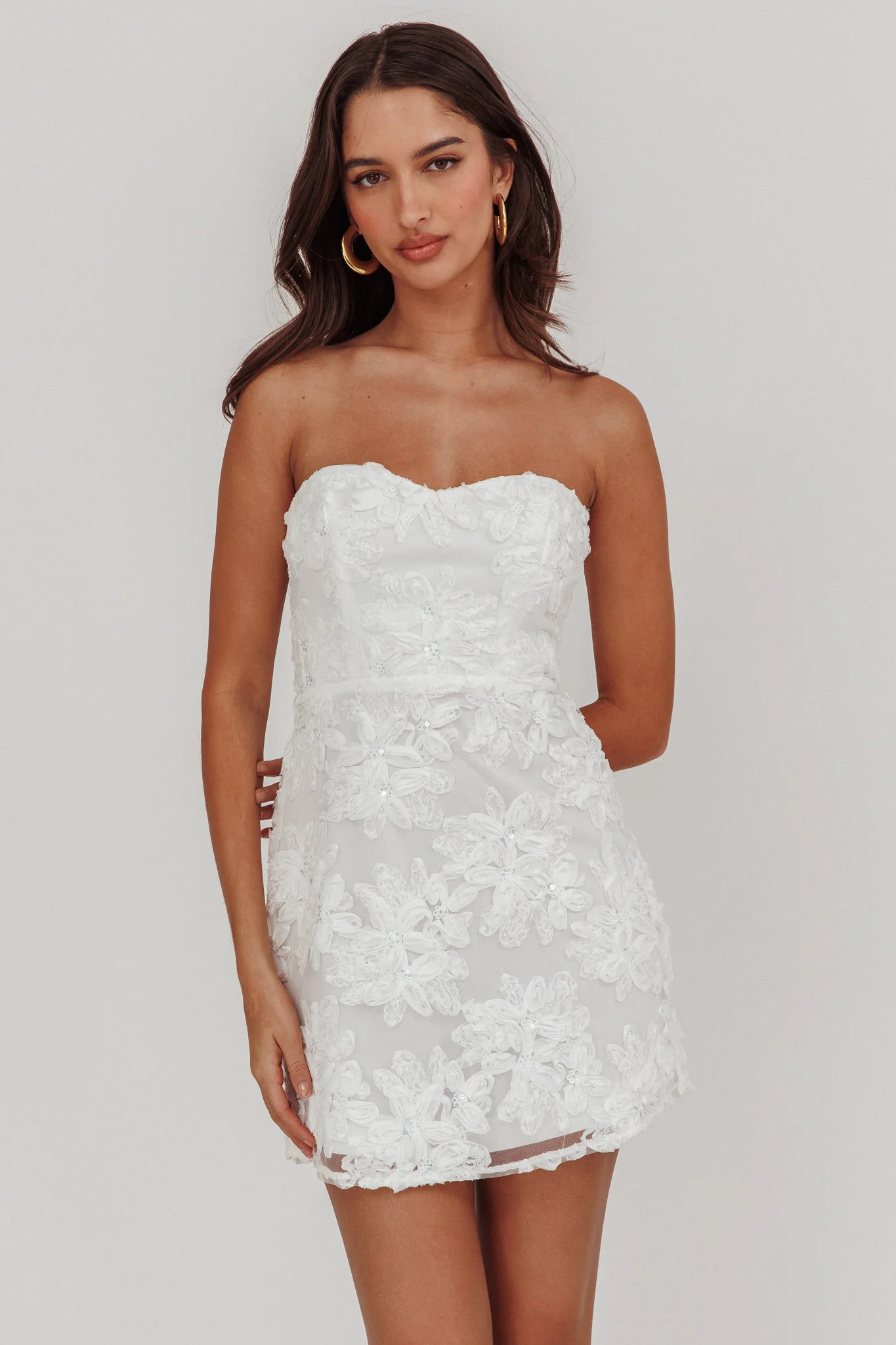 In Paris Embellished Flower Mini Dress White - Image 3