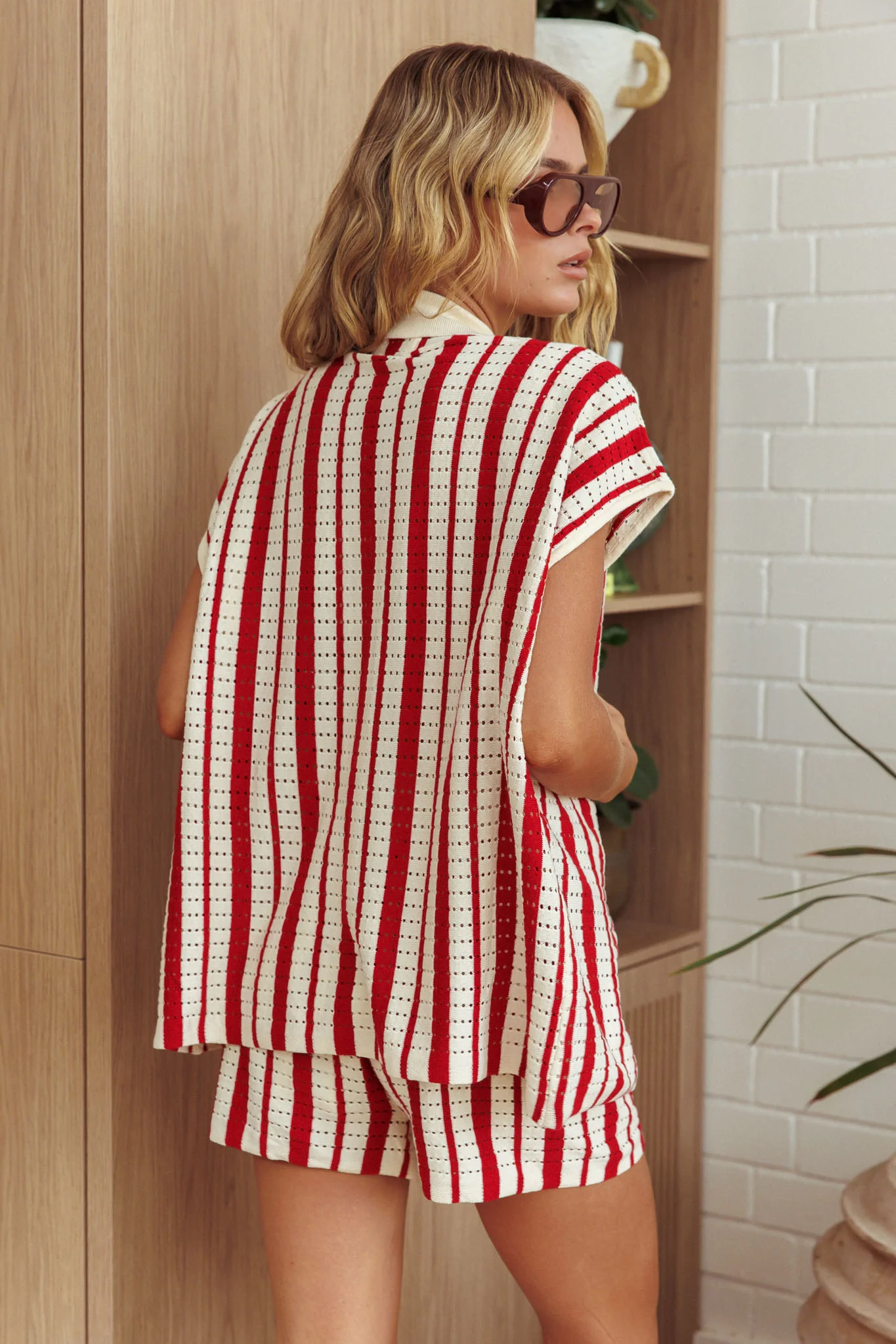 Influence Short Sleeve Knit Shirt Striped Red - Image 3