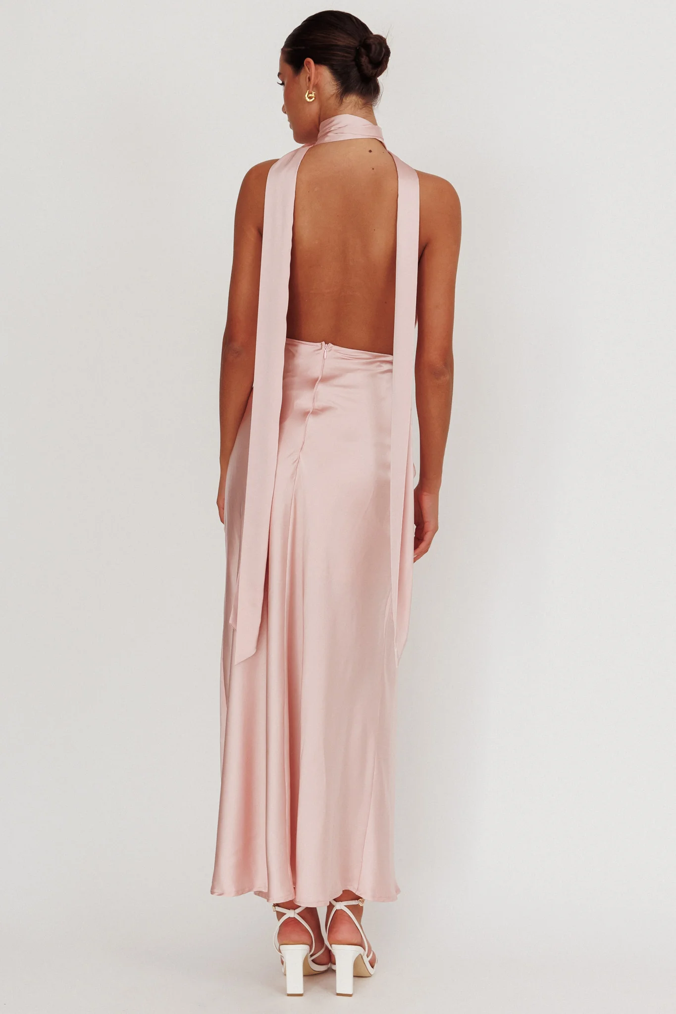 Italia Azure Halterneck Rosette Maxi Dress Blush - Image 3
