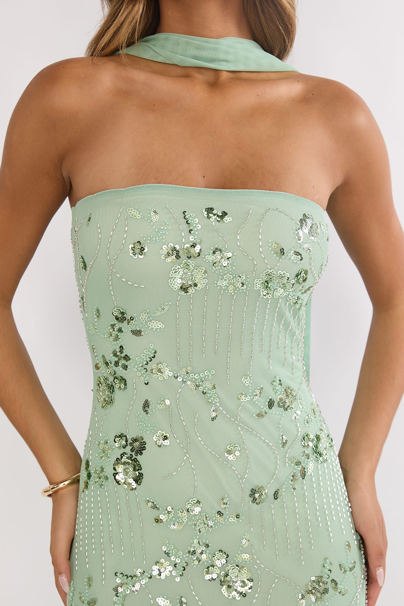 Jeremia Strapless Maxi Dress Sequin Mint - Image 4