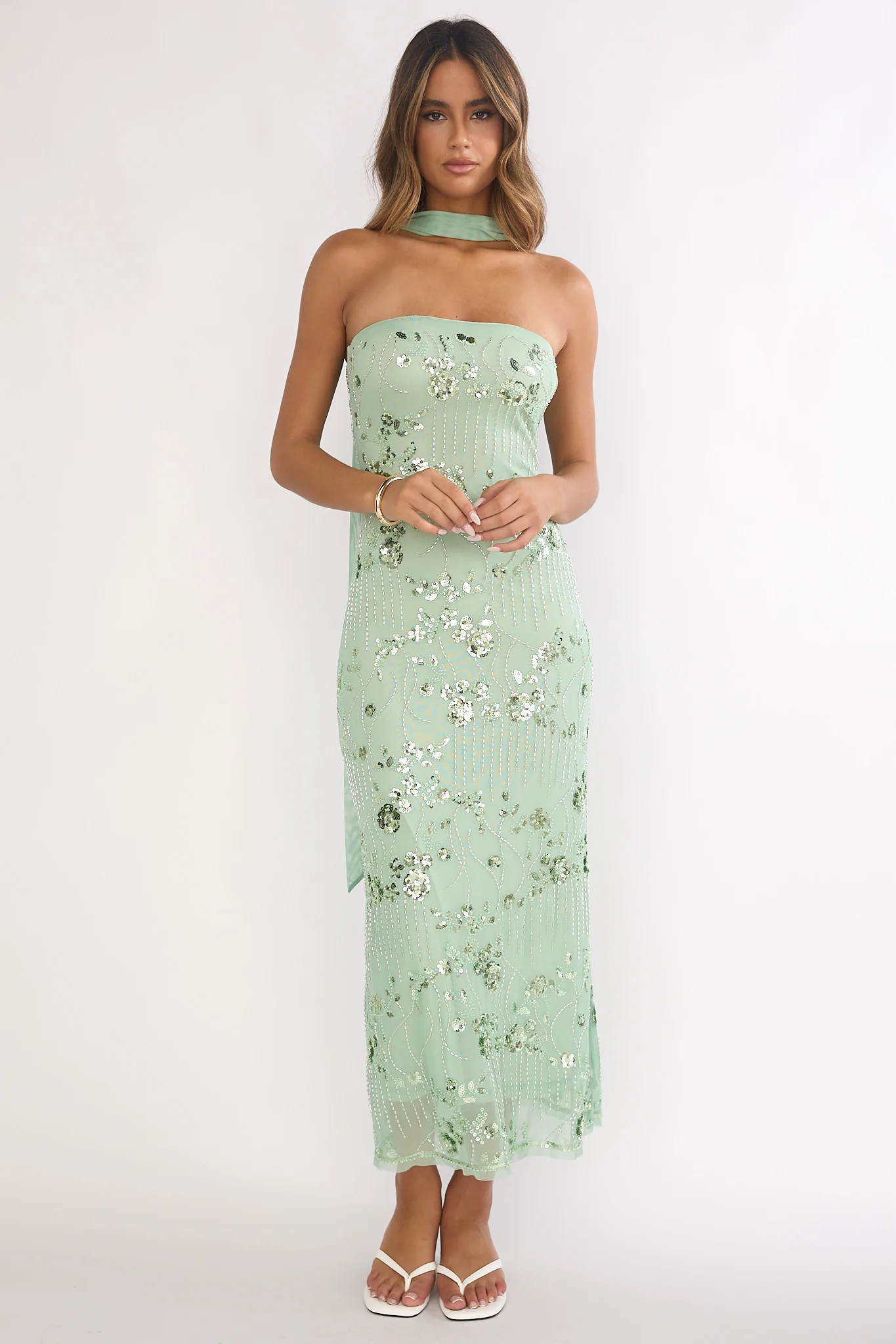 Jeremia Strapless Maxi Dress Sequin Mint - Image 6