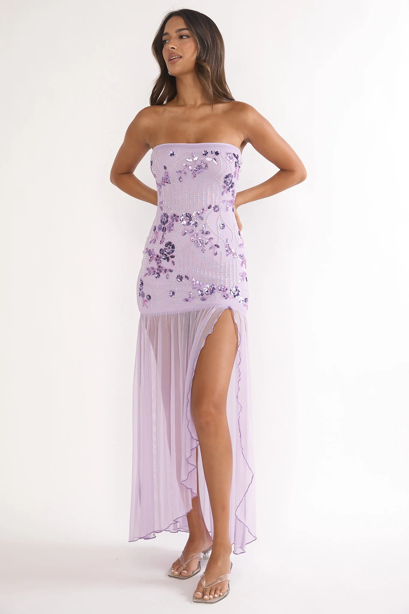 Jezra Strapless Sequin Embellished Maxi Dress Purple - Image 6