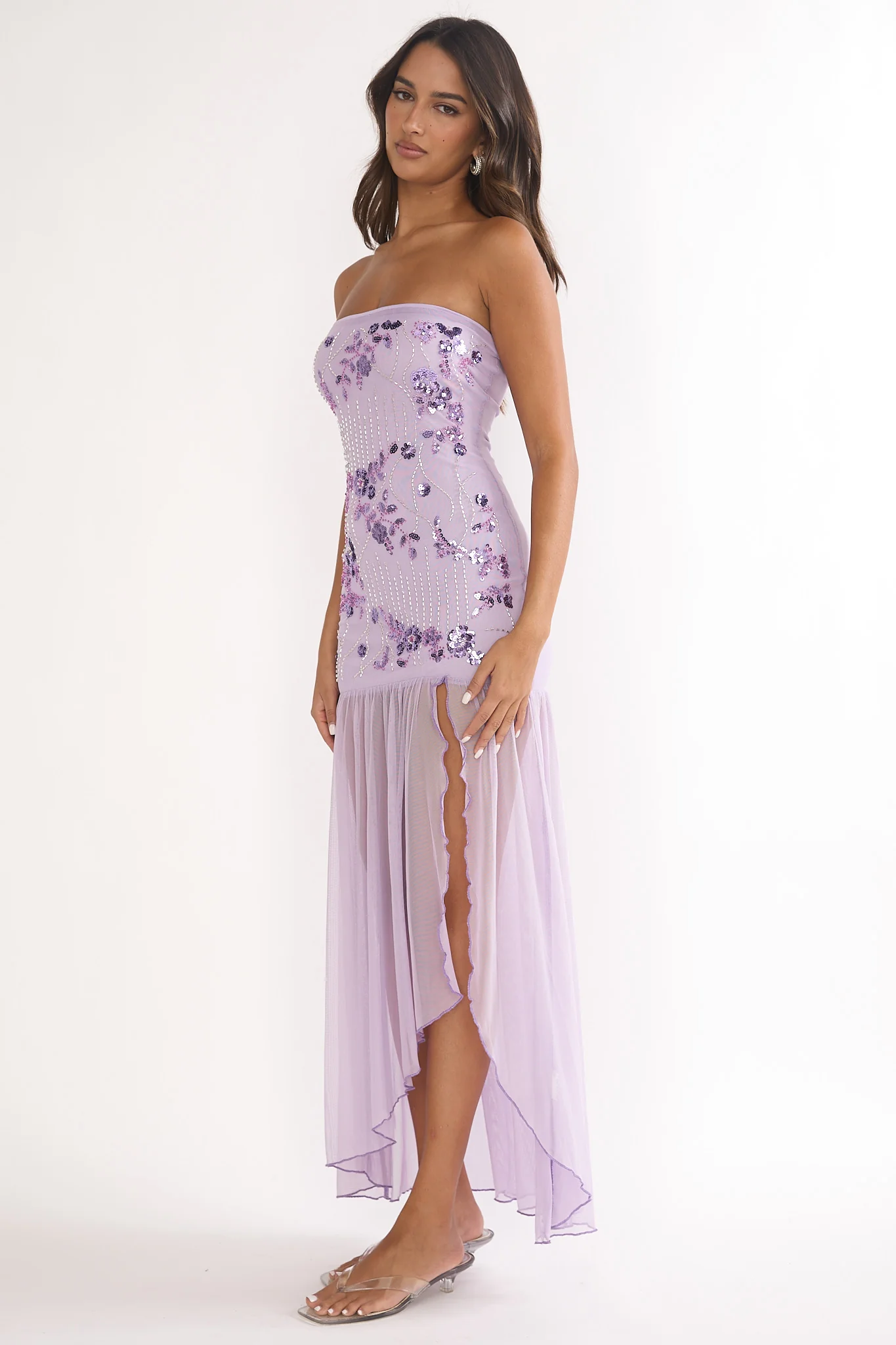 Jezra Strapless Sequin Embellished Maxi Dress Purple - Image 7