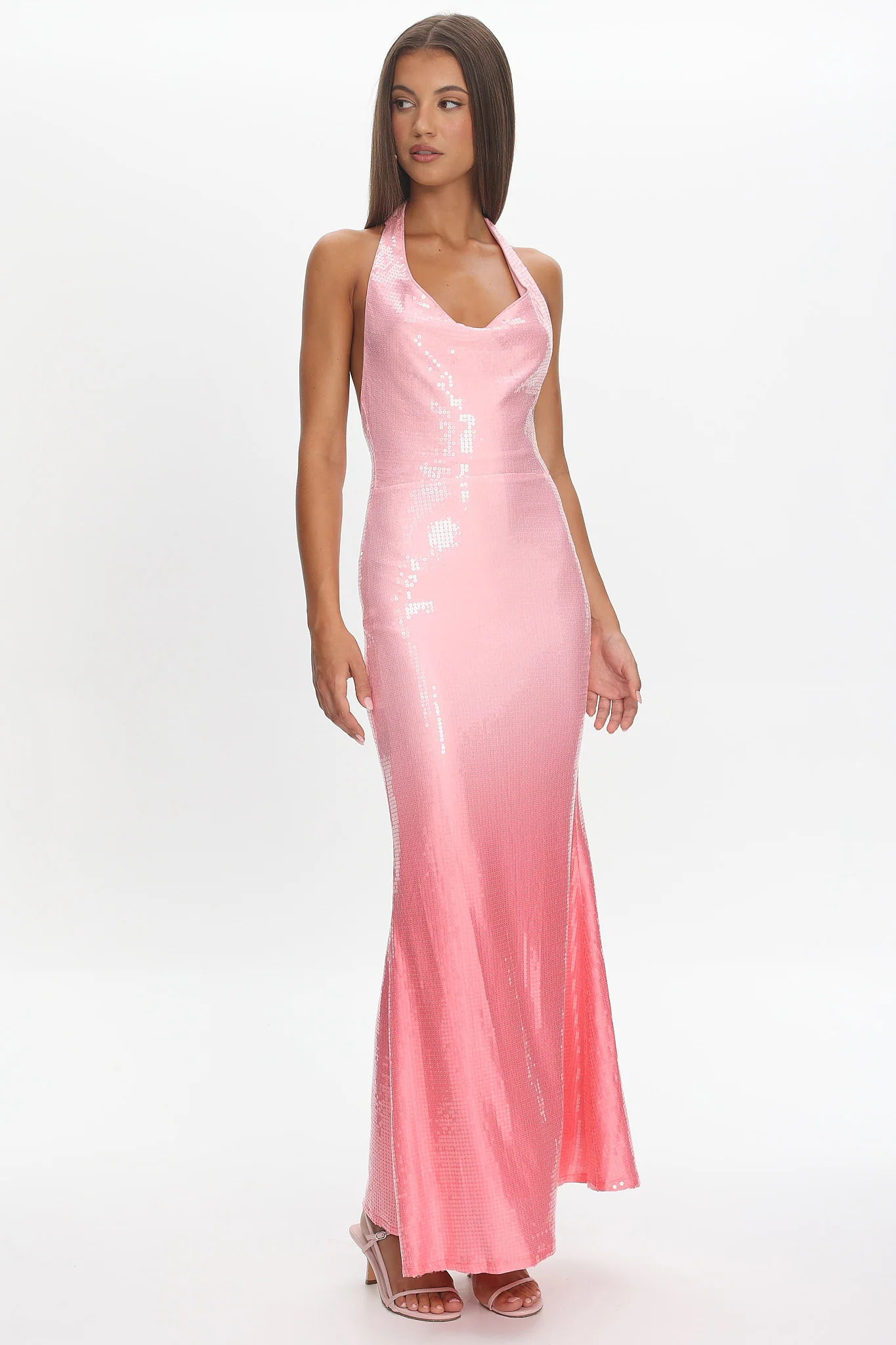 Koral Halter Sequin Maxi Dress Gradient Pink - Image 5