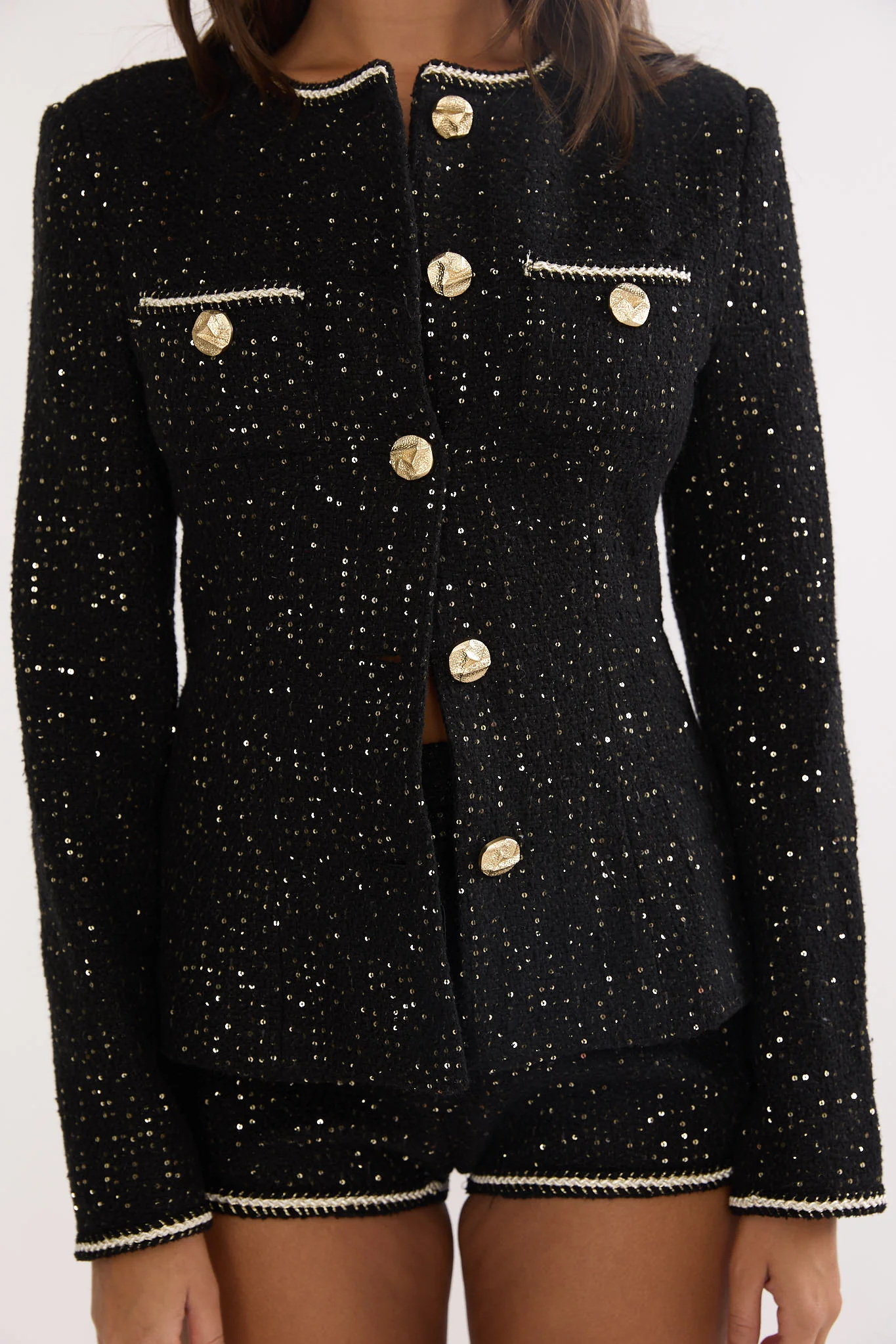 Kyomi Gold Button Tweed Jacket Black Gold - Image 4