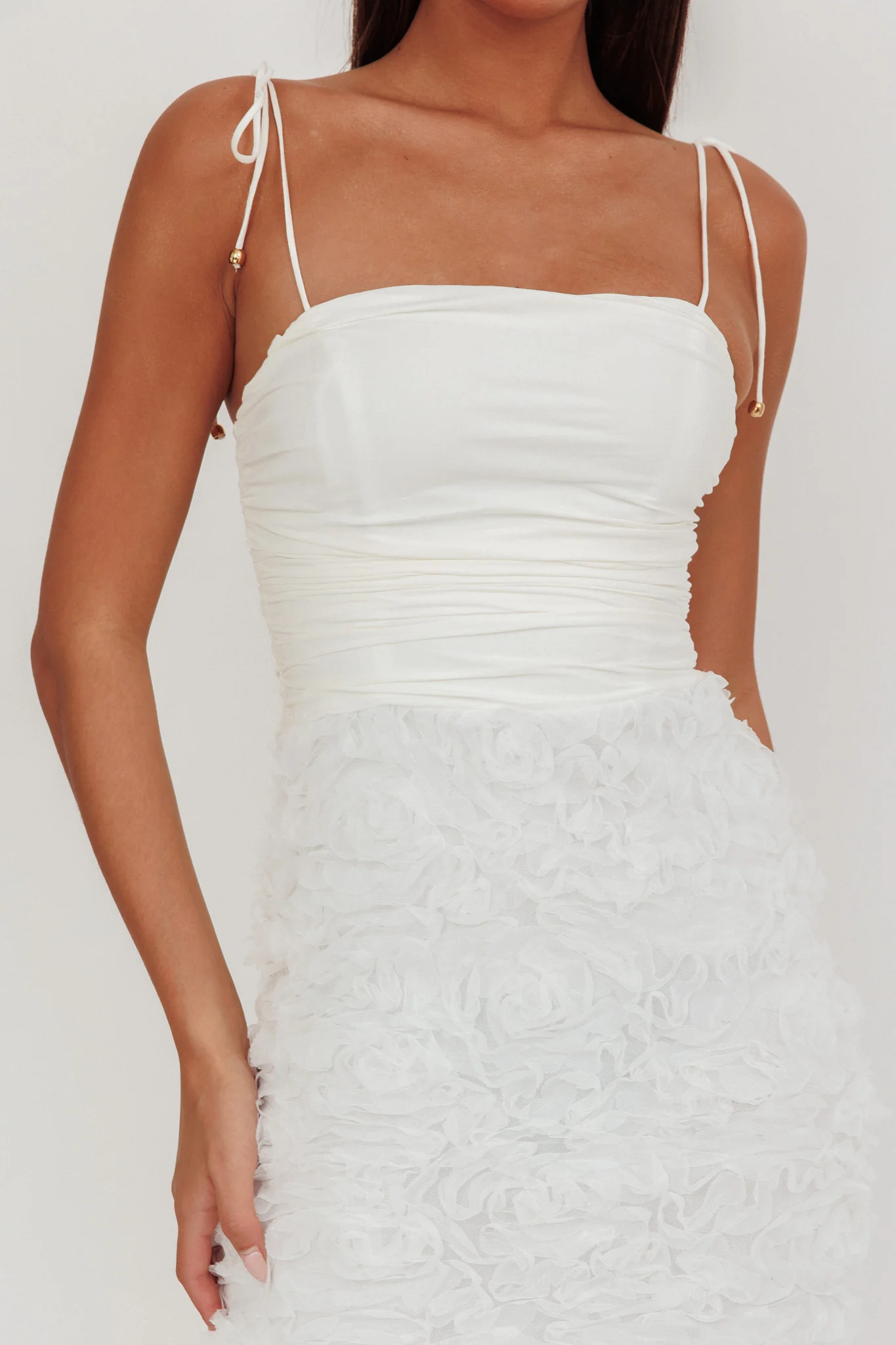 Love & Honor Textured Floral Maxi Dress White - Image 5