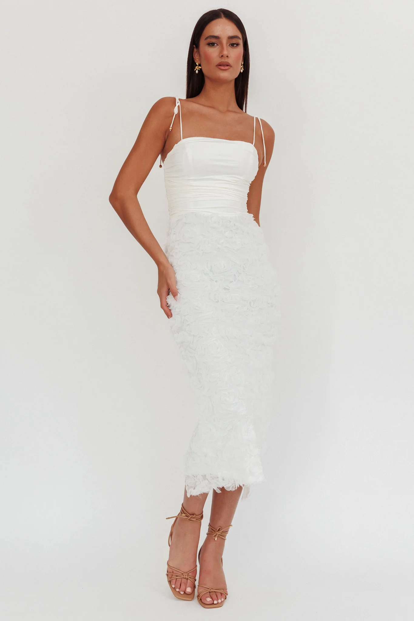 Love & Honor Textured Floral Maxi Dress White - Image 6