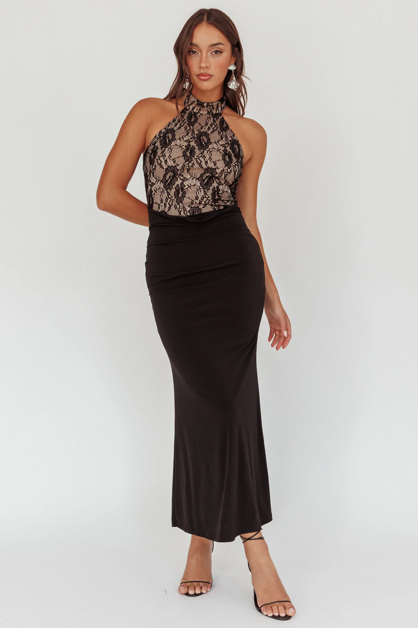 Lovelight Lace Bodice Halter Maxi Dress Black - Image 4