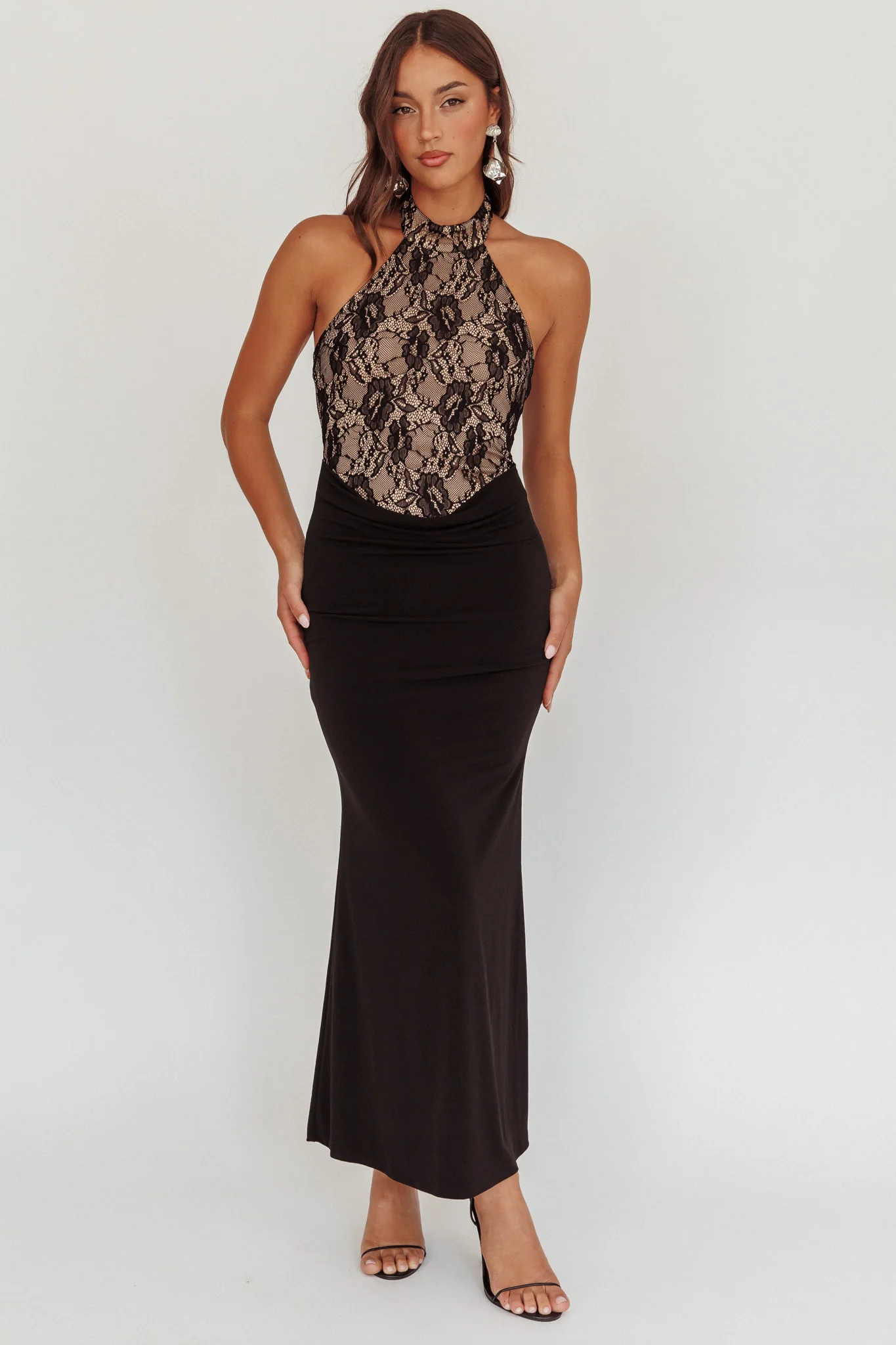 Lovelight Lace Bodice Halter Maxi Dress Black - Image 5