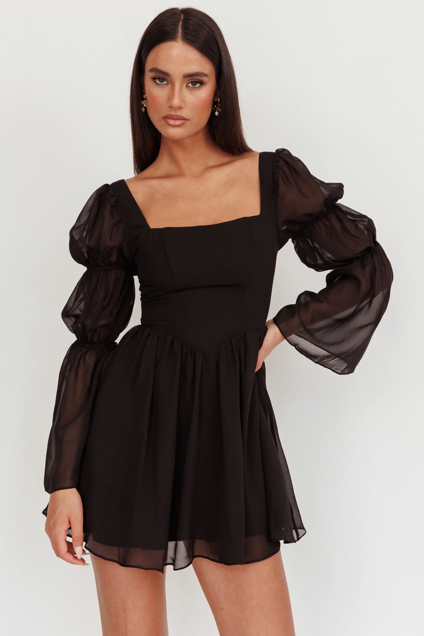 Miya Long Sleeve Mini Dress Black - Image 5