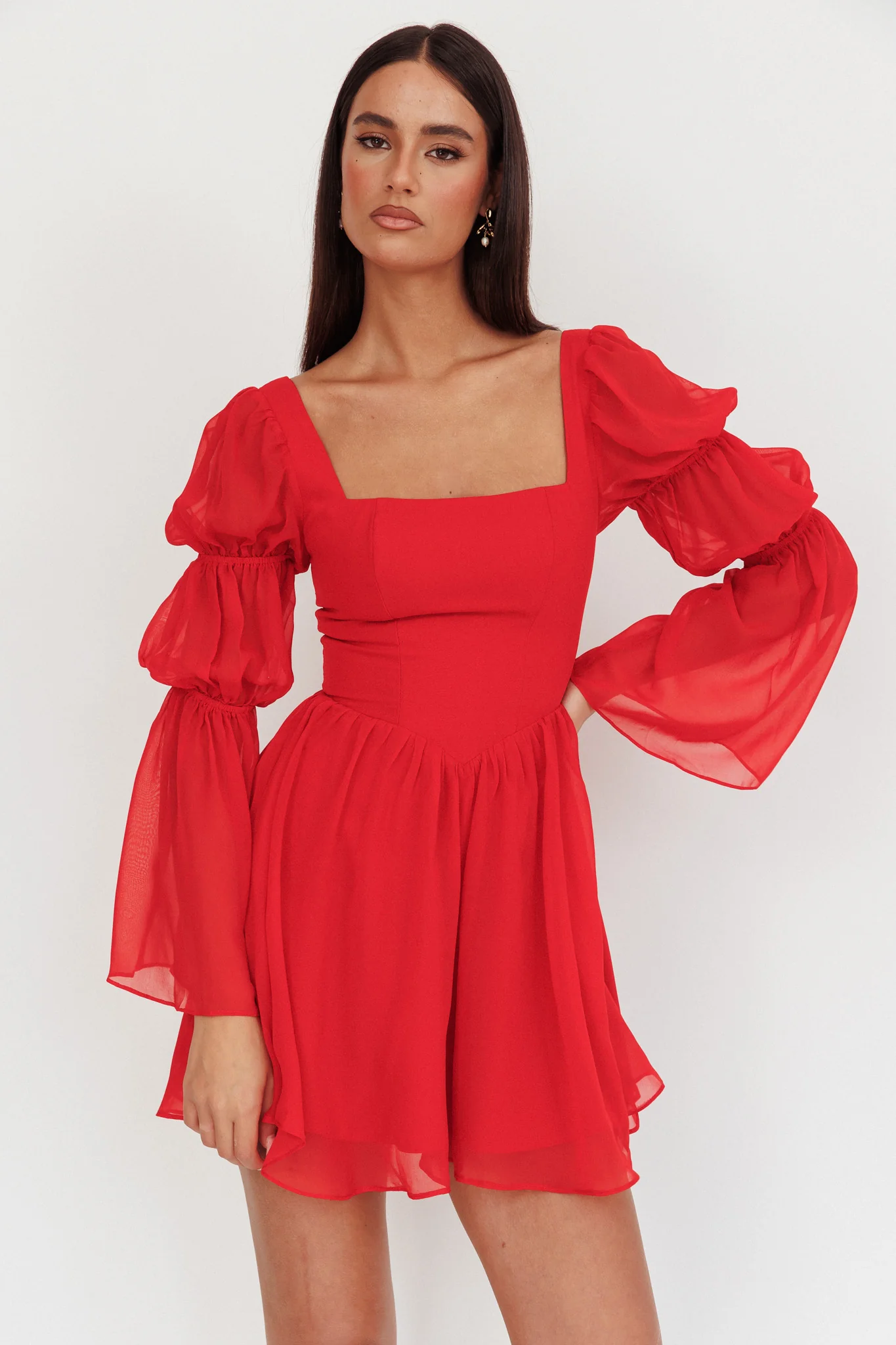 Miya Long Sleeve Mini Dress Red - Image 5