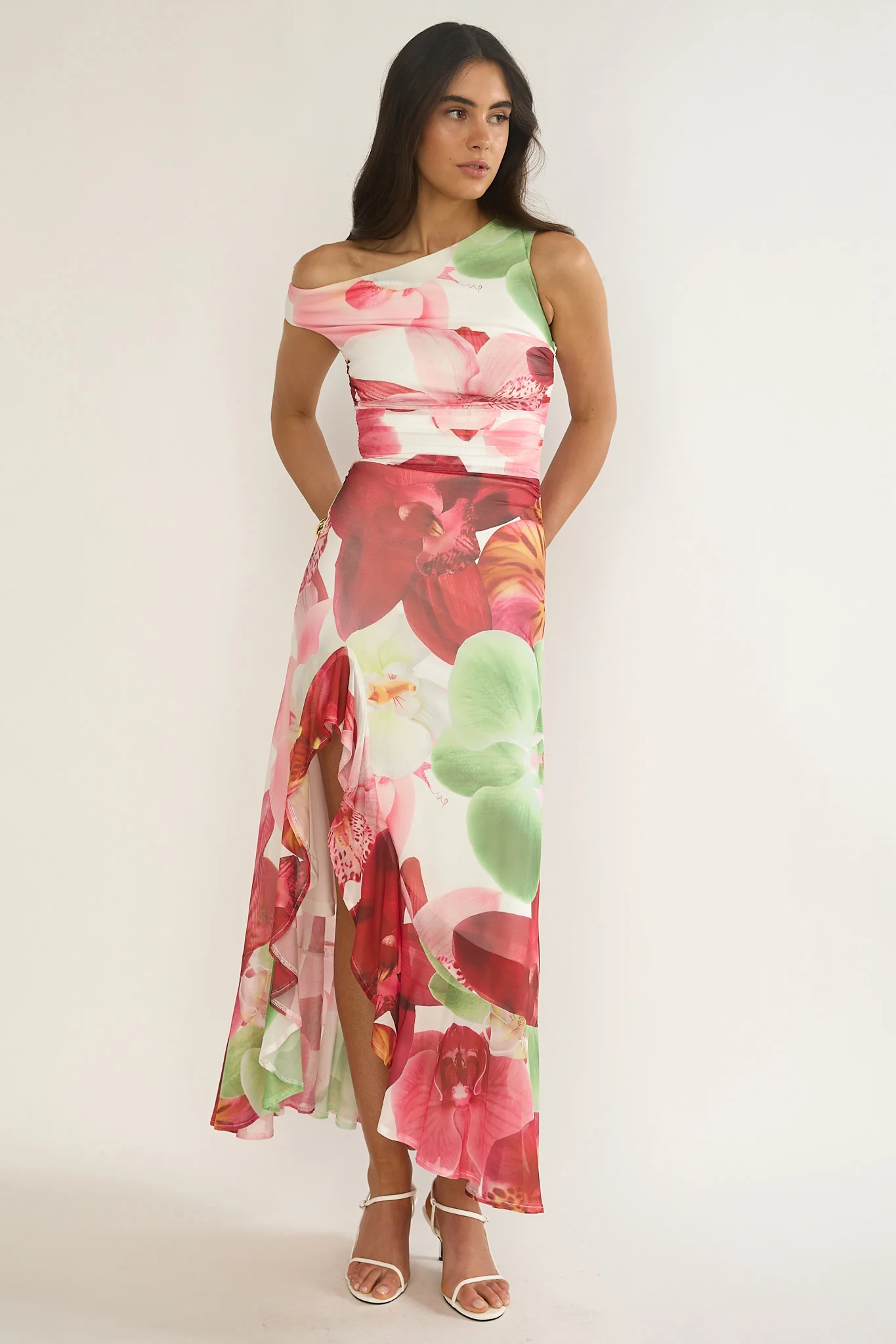 Moonlit Magic Asymmetric Neckline Maxi Dress Floral - Image 4
