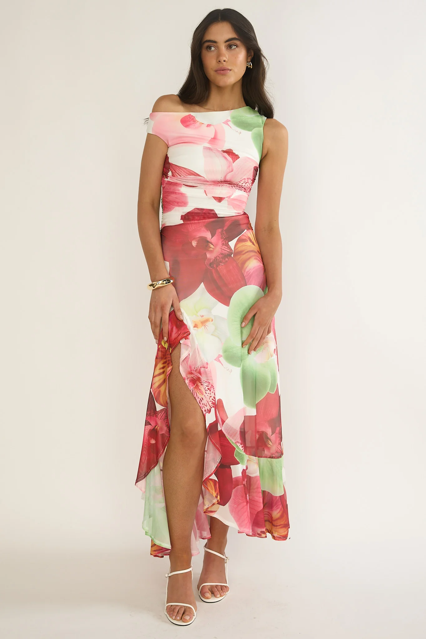 Moonlit Magic Asymmetric Neckline Maxi Dress Floral - Image 5