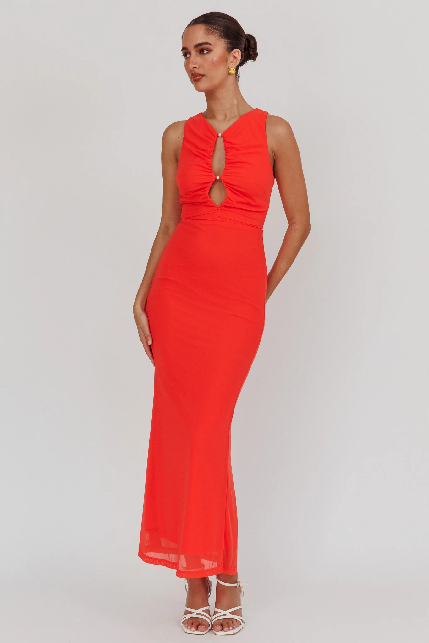 Piece Of Heaven Sleeveless Keyhole Mesh Maxi Dress Red - Image 5