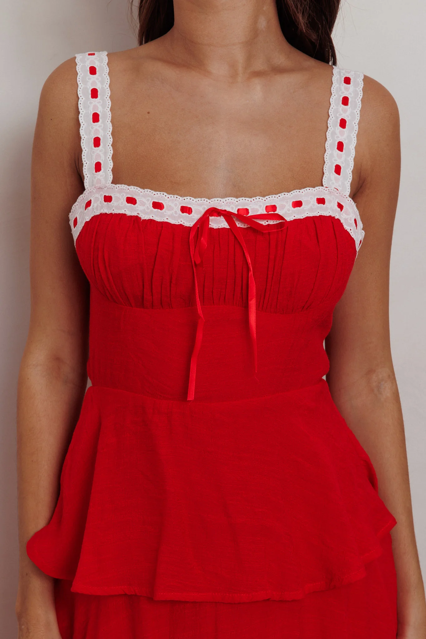 Provence Bloom Tiered Ruffle Maxi Dress Red - Image 3