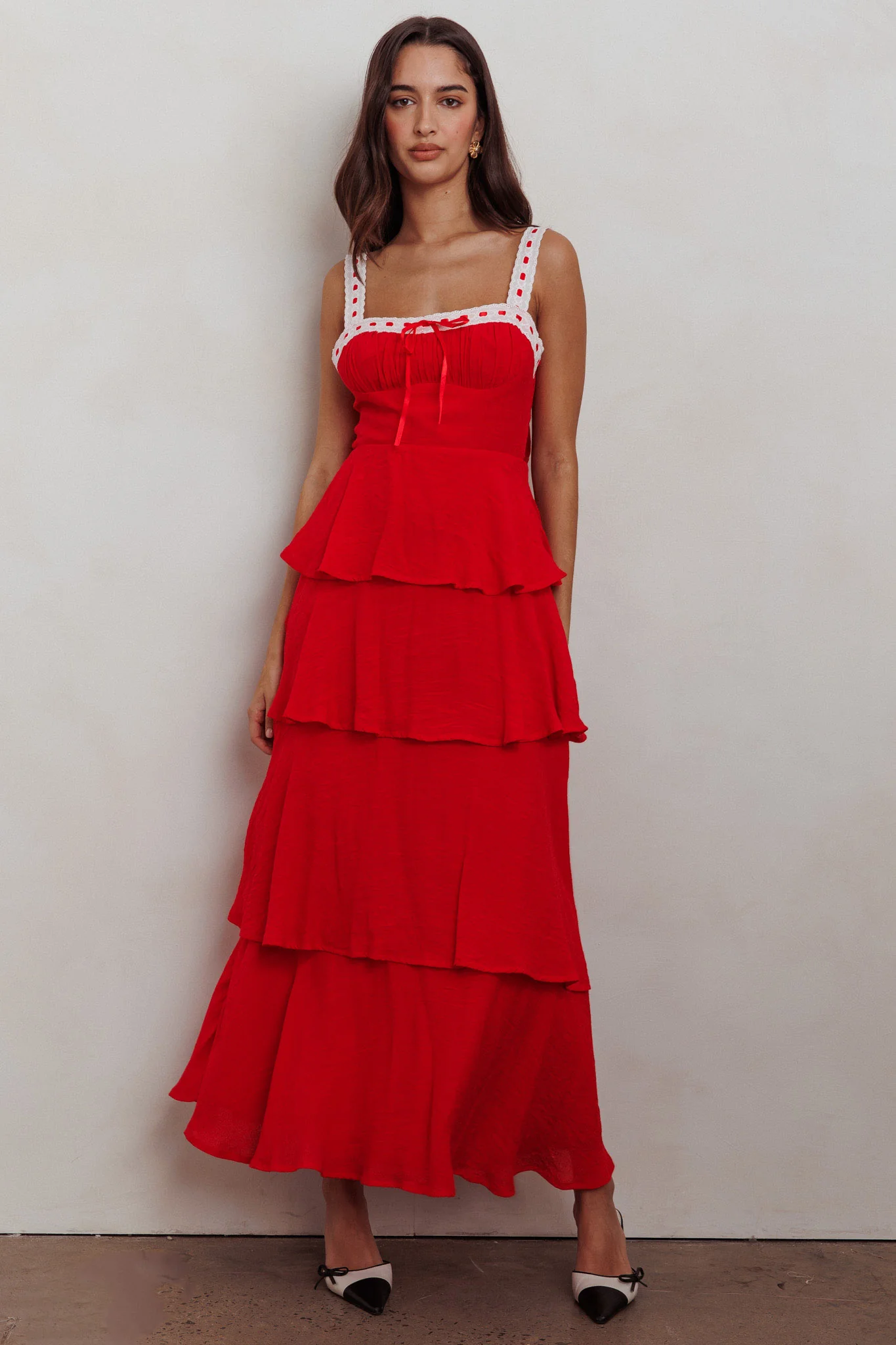 Provence Bloom Tiered Ruffle Maxi Dress Red - Image 5