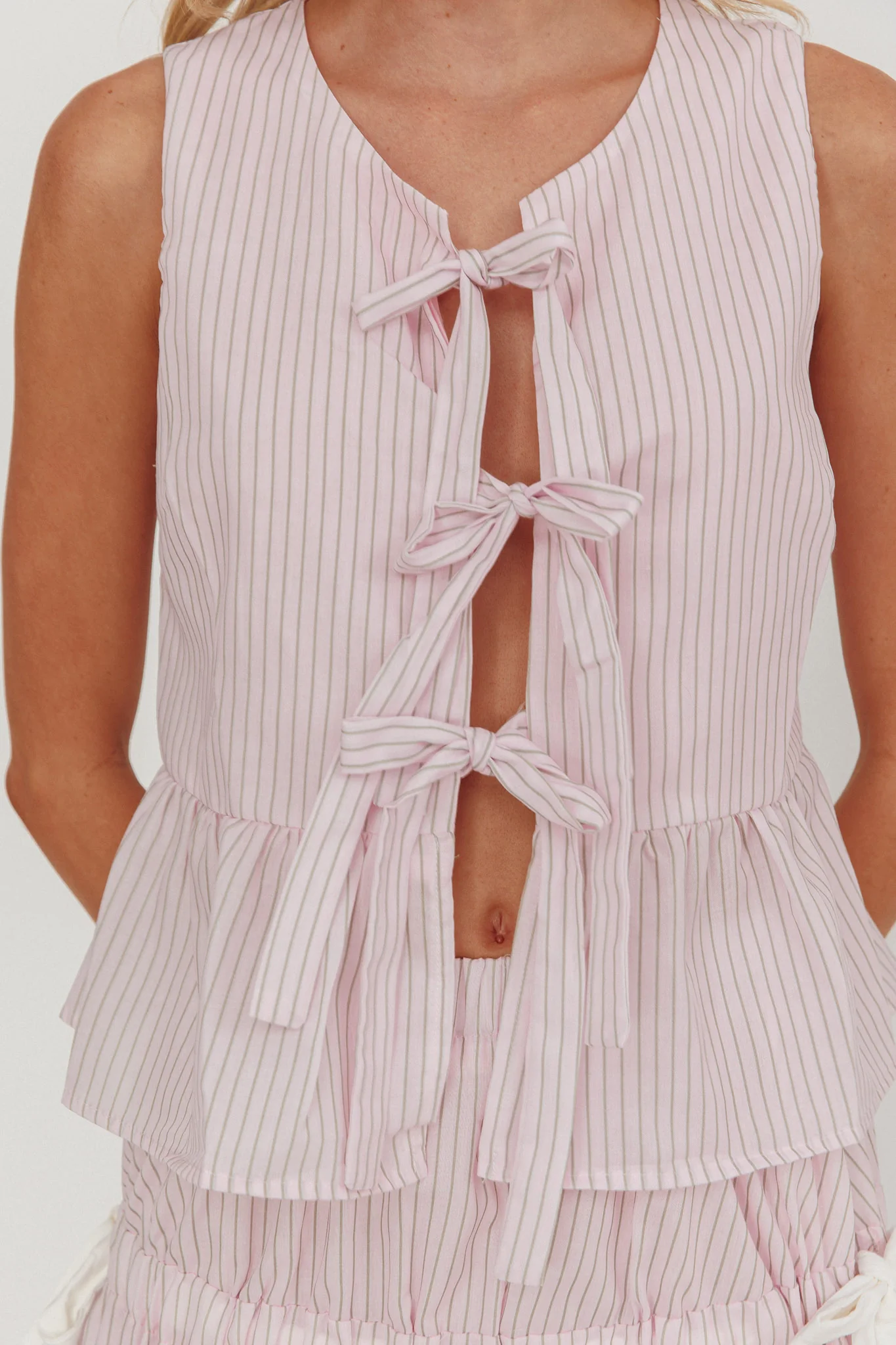 Salty Sea Tie Front Sleeveless Top Stripe Blush - Image 3