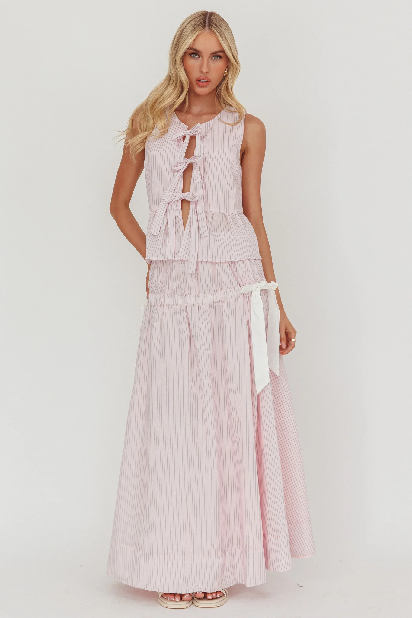 Salty Sea Tie Front Sleeveless Top Stripe Blush - Image 4