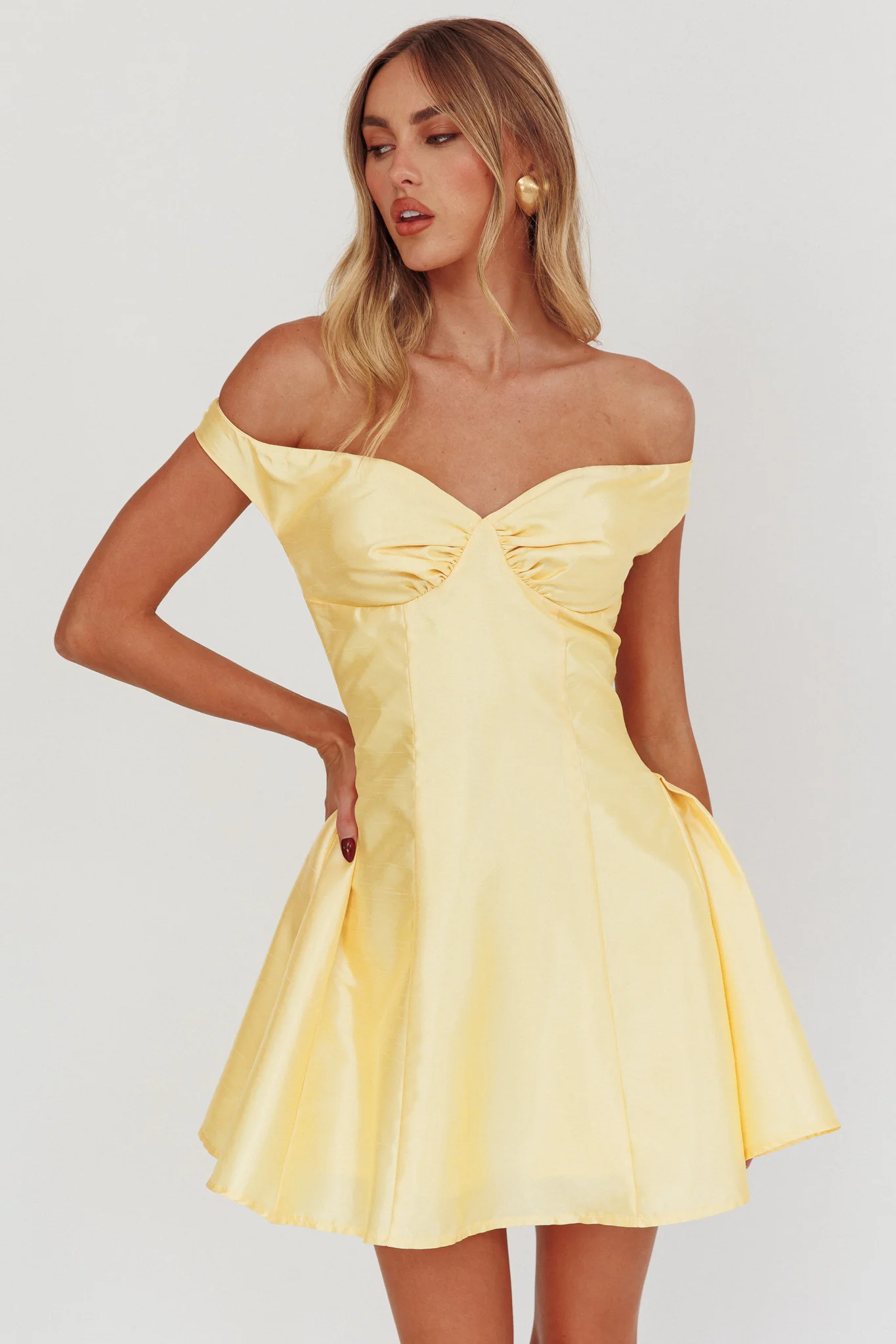 Silver Sun Off-Shoulder Mini Dress Soft Butter - Image 6