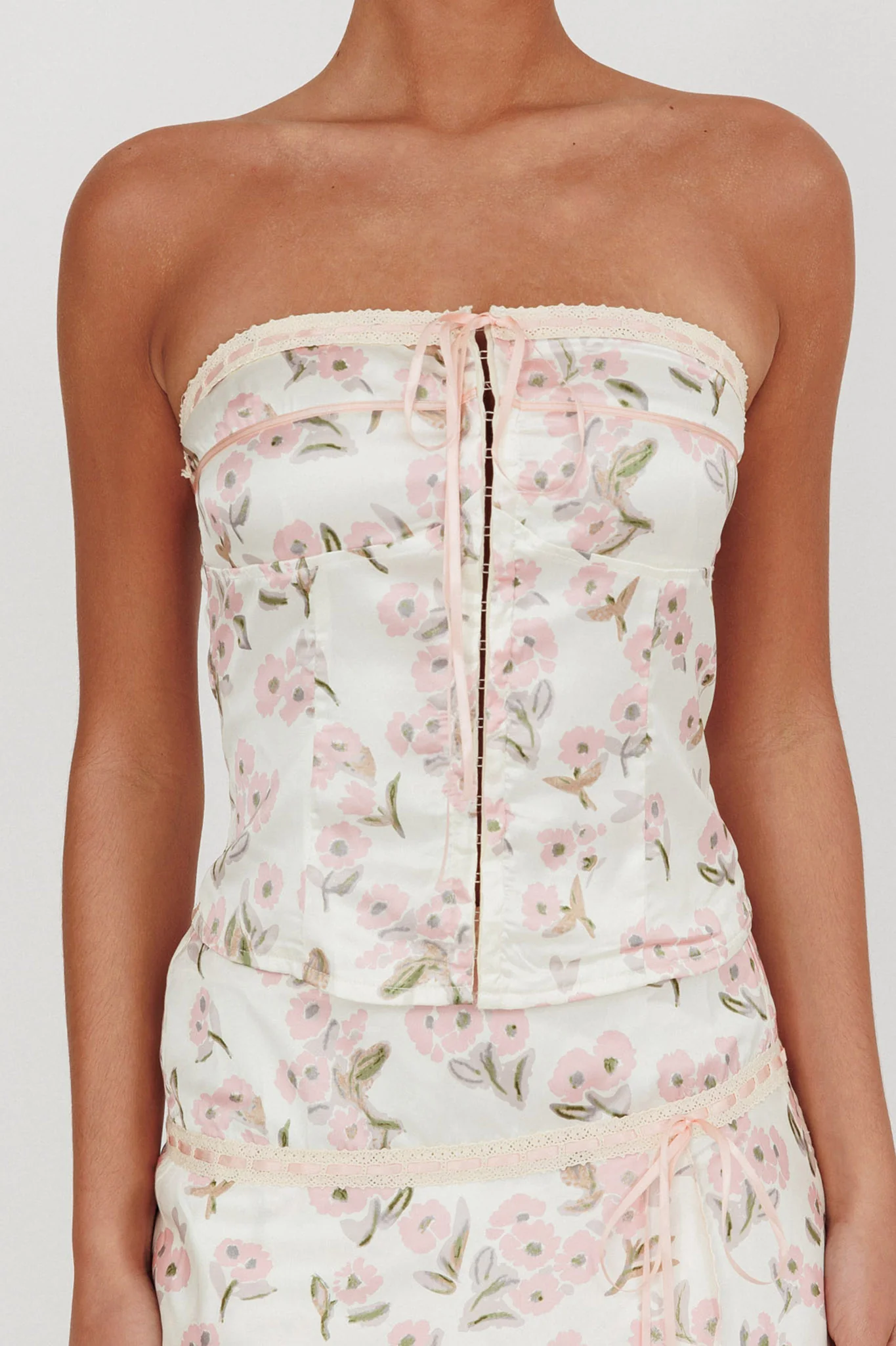 Tiya Strapless Ribbon Top Floral Pink - Image 4