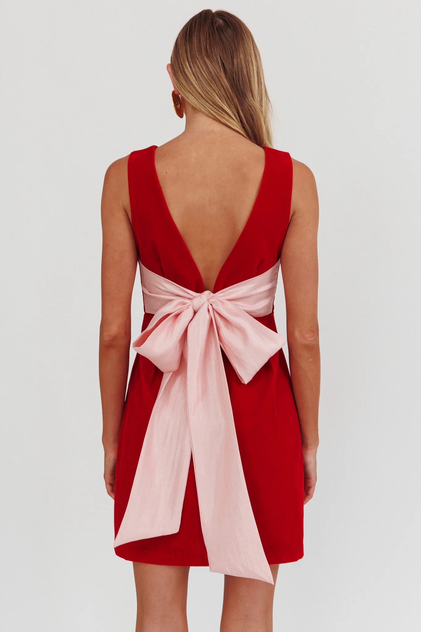 Unrequited Bow Back Mini Dress Red/Pink - Image 3
