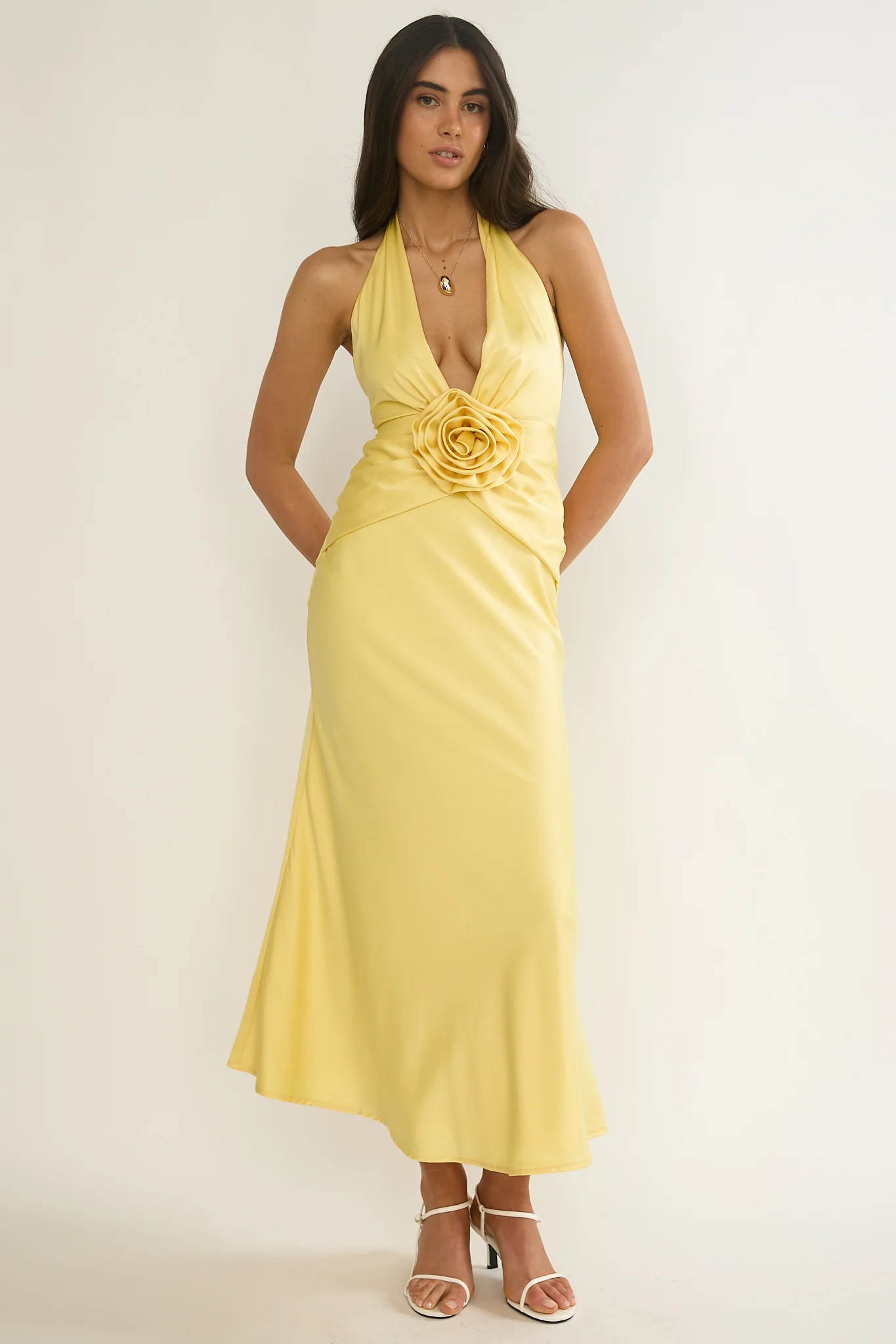 Vale 3D Flower Halter Maxi Dress Sunflower - Image 4