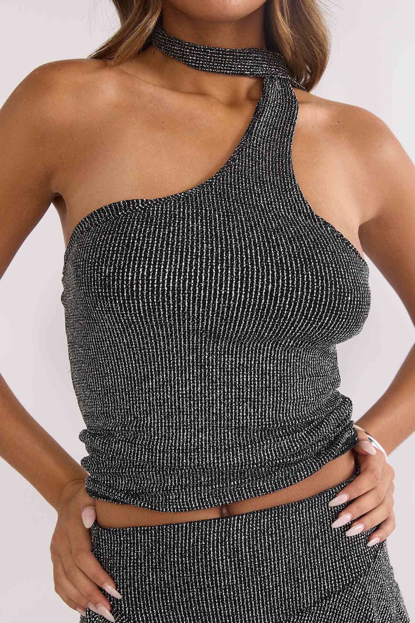 Vespera One-Shoulder Top Silver Black - Image 3