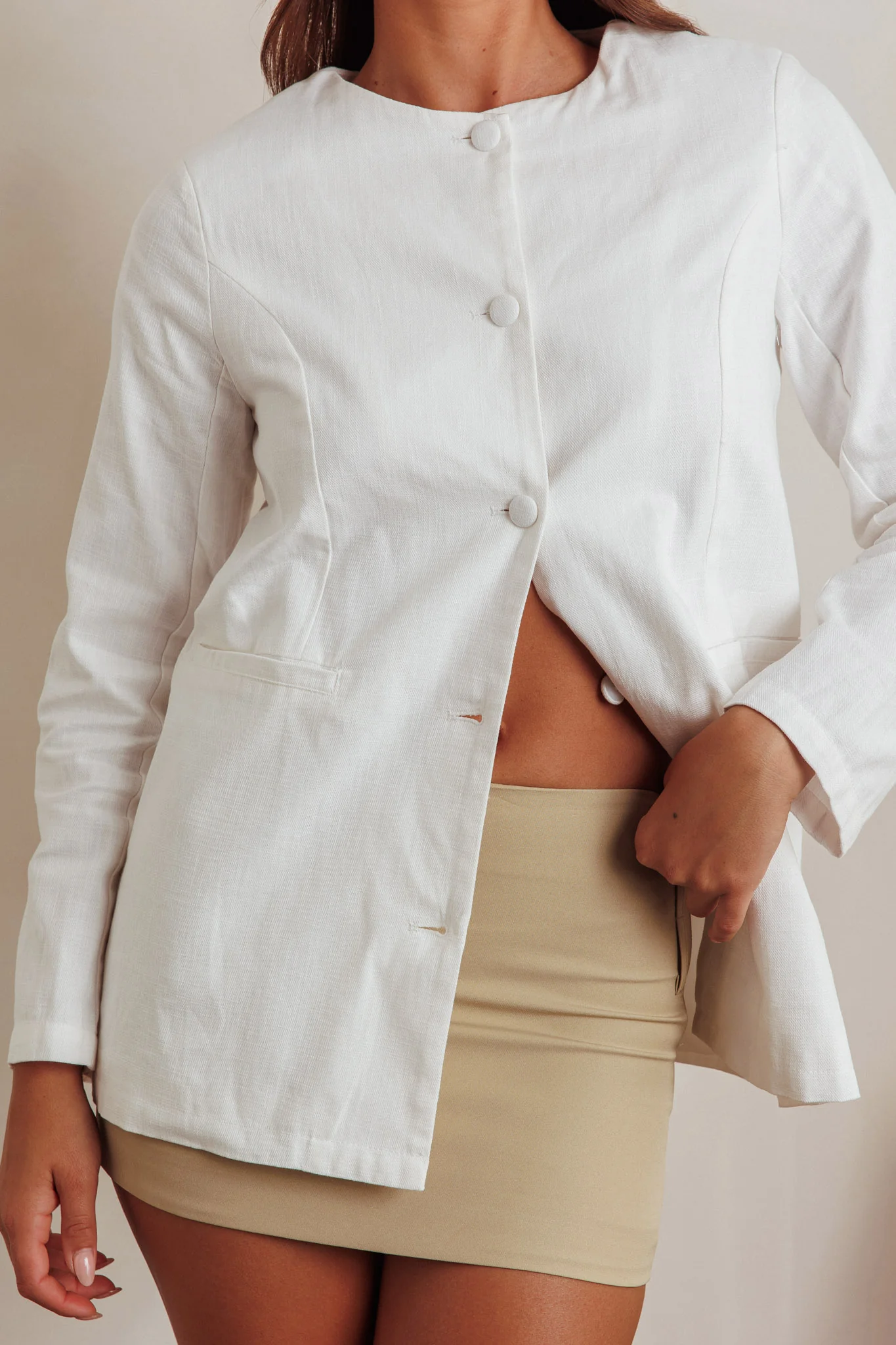 Vikki Round Neck Structured Top Cream - Image 3